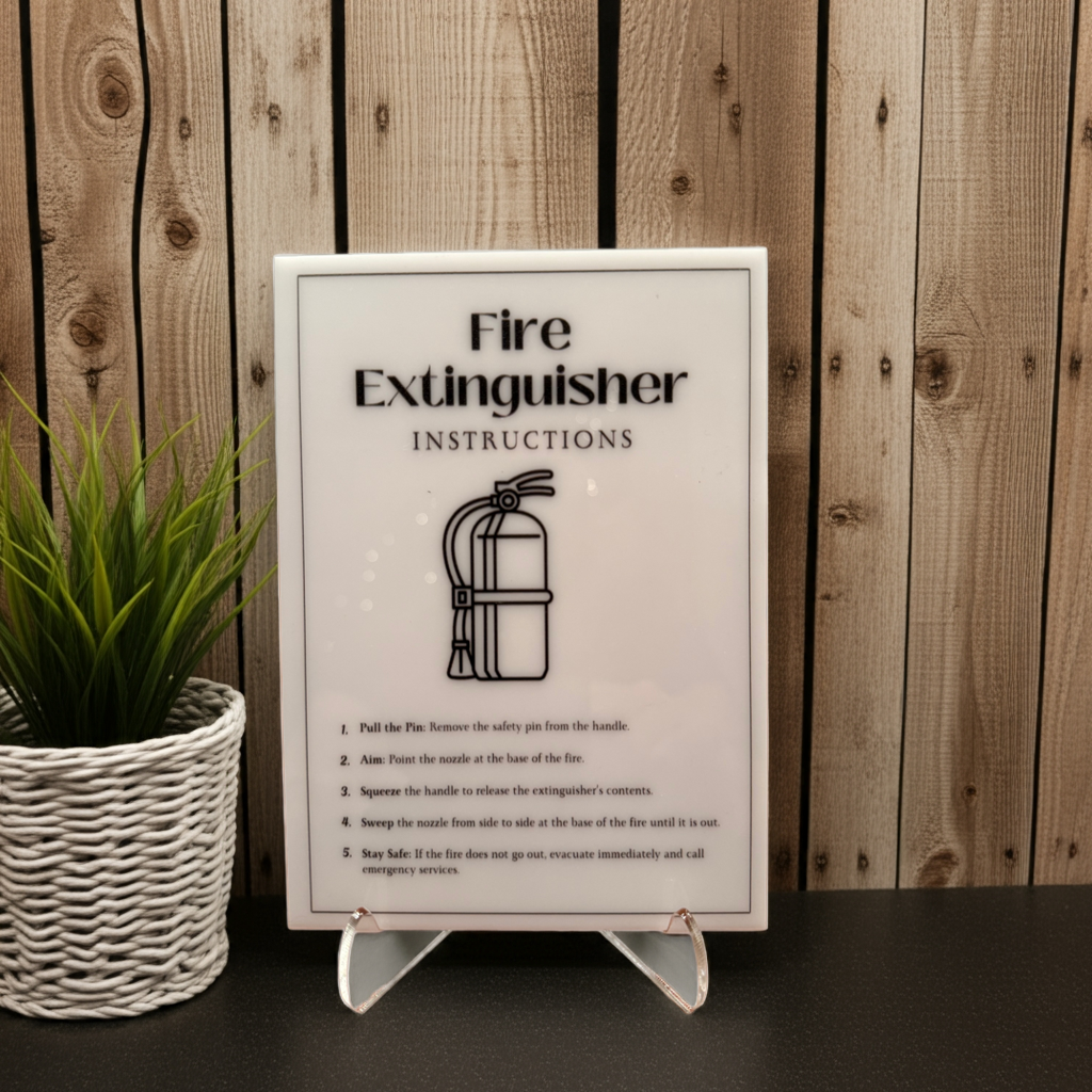 Fire Extinguisher Instructions - Vacation Rental House Rules Signs, 5x7 inch Acrylic Signs (Design 33) - Professional Artwork