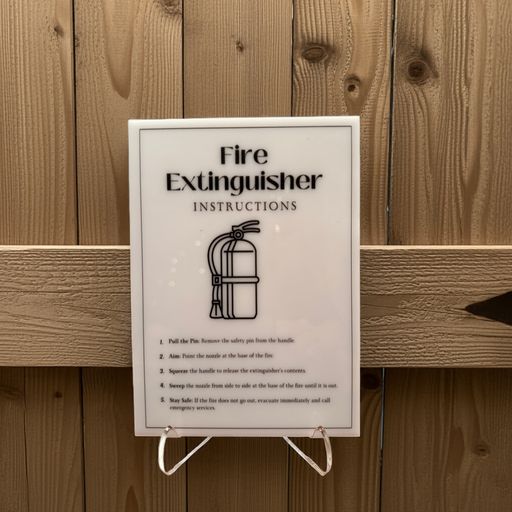Fire Extinguisher Instructions - Vacation Rental House Rules Signs, 5x7 inch Acrylic Signs (Design 33) - Professional Artwork