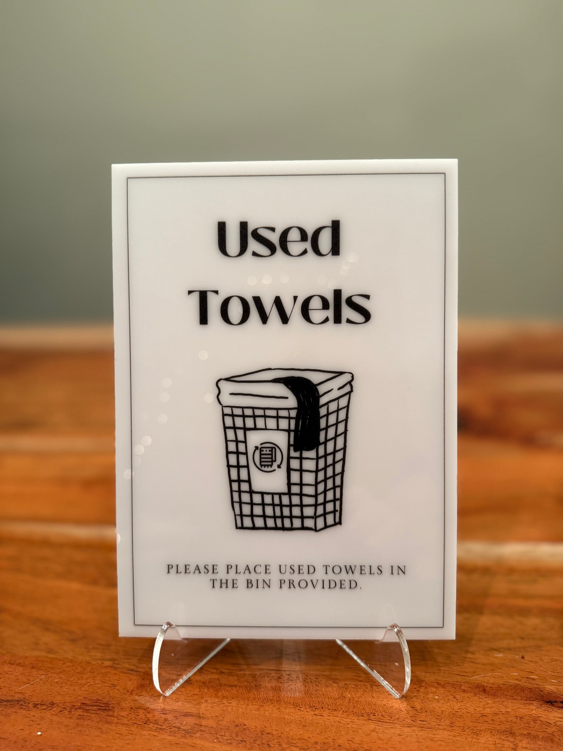 Used Towels - Vacation Rental House Rules Signs, 5x7 inch Acrylic Signs (Design 13) - Professional Artwork