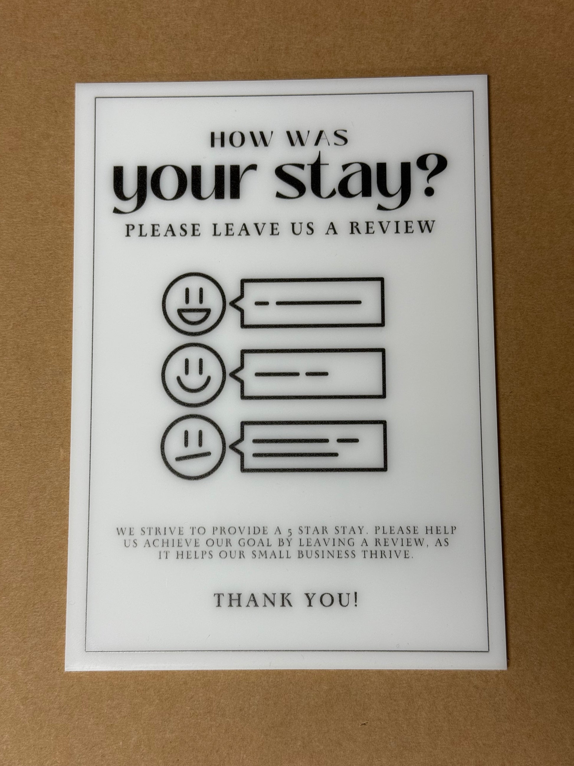 How Was Your Stay? - Vacation Rental House Rules Signs, 5x7 inch Acrylic Signs (Design 26) - Professional Artwork