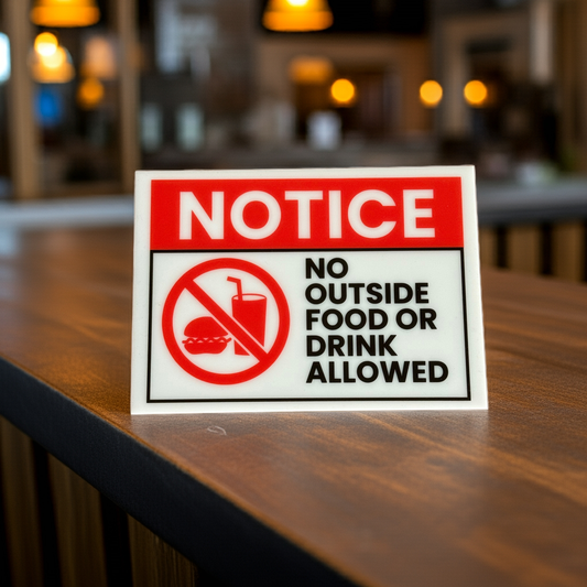 Notice, No Outside Food or Drink Allowed Acrylic Signs, Size 5x7, Choose from 10 Warning and Policies, Each Sign Comes With Double Sided Tape for Easy Displaying. (Design 3) - Professional Artwork