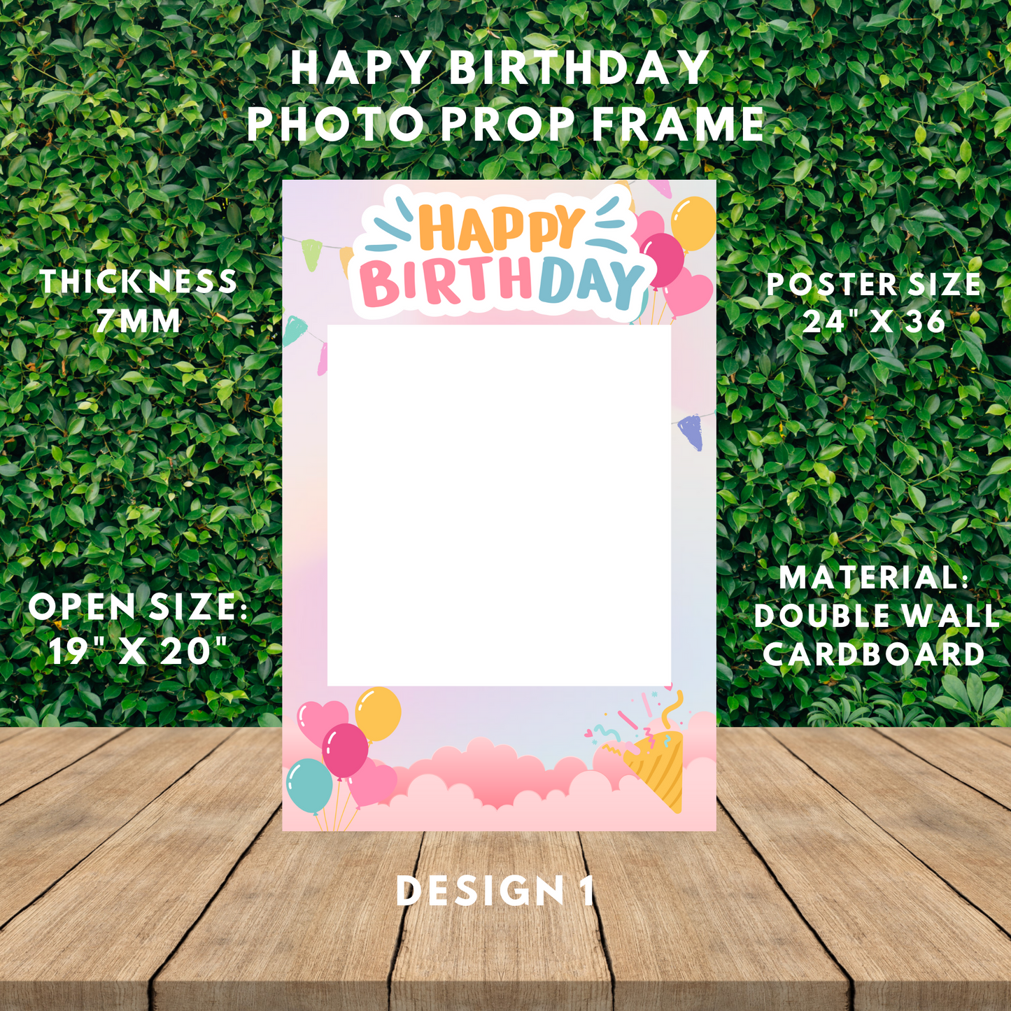 Happy Birthday Photo Prop Frame, Made Out of White Cardboard 7mm
