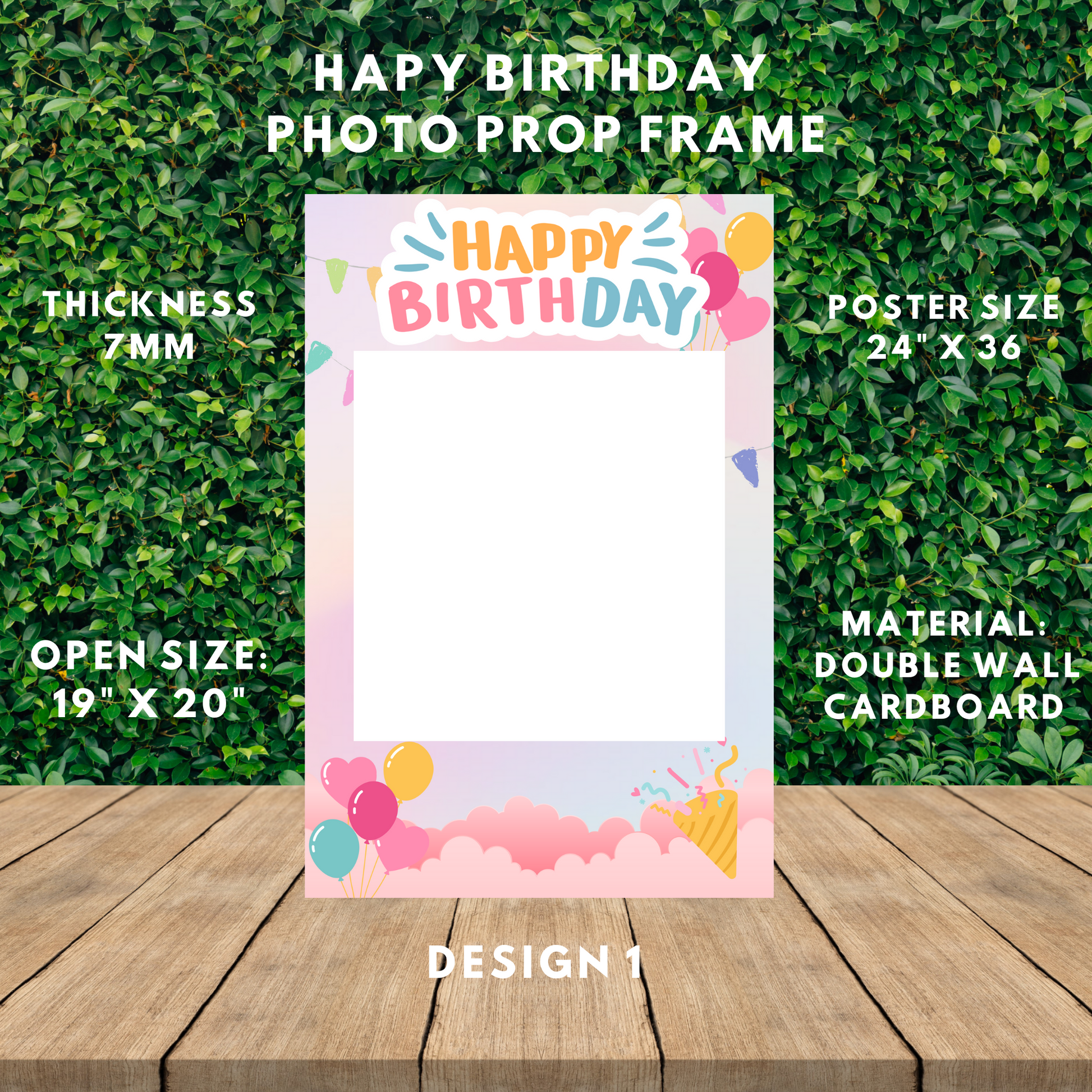 Happy Birthday Photo Prop Frame, Made Out of White Cardboard 7mm - Professional Artwork