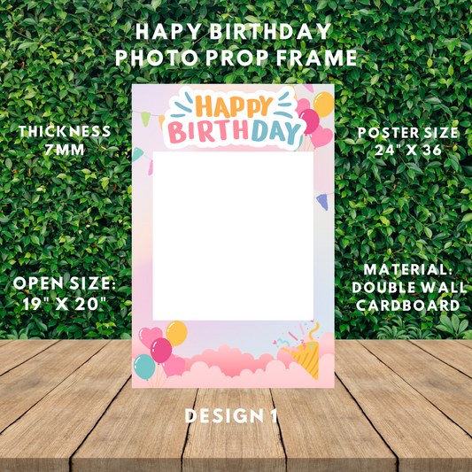 Happy Birthday Photo Prop Frame, Made Out of White Cardboard 7mm - Professional Artwork