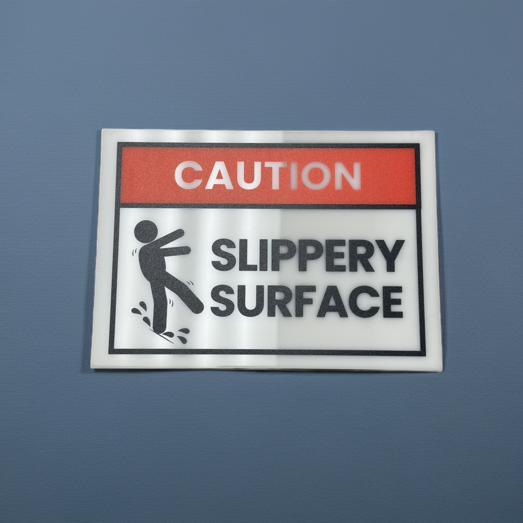 Caution, Slippery Surface Acrylic Signs, Size 5x7, Choose from 10 Warning and Policies, Each Sign Comes With Double Sided Tape for Easy Displaying. (Design 6)