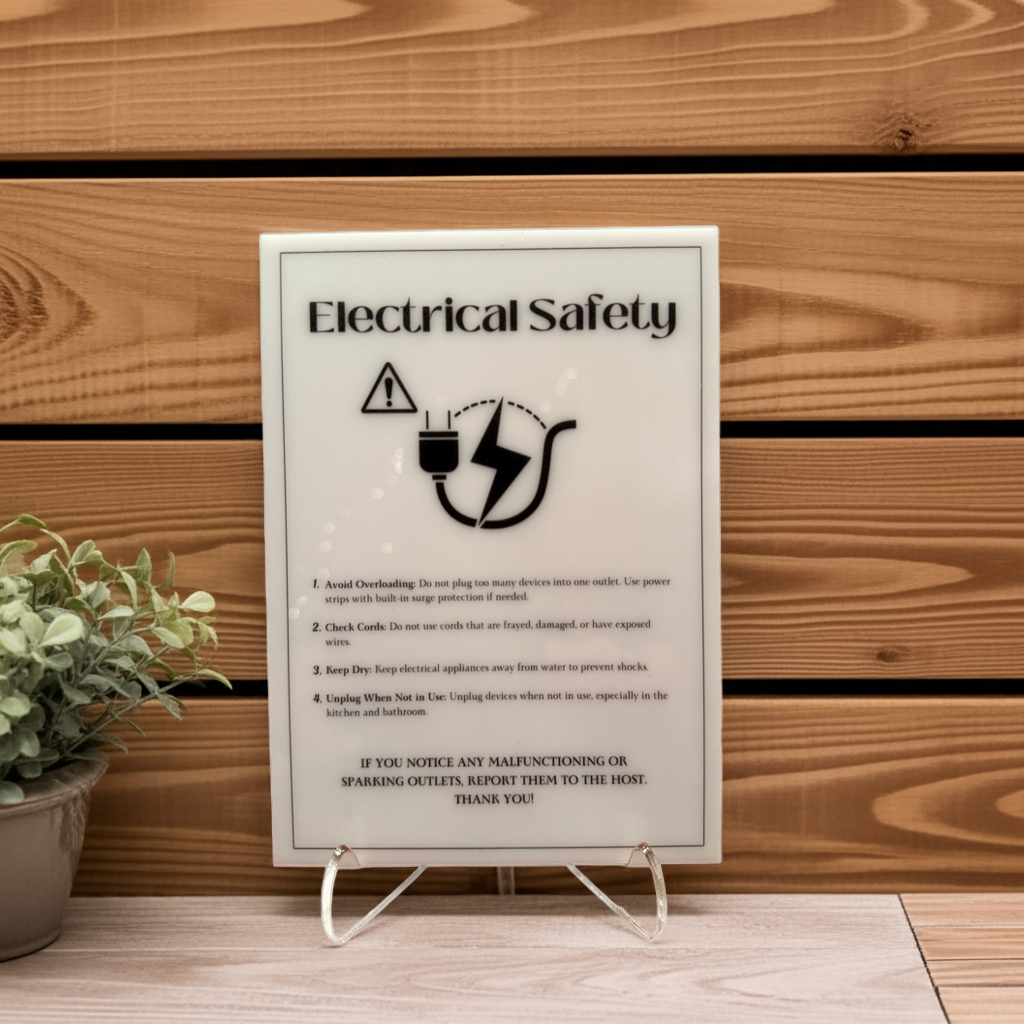Electrical Safety - Vacation Rental House Rules Signs, 5x7 inch Acrylic Signs (Design 32)
