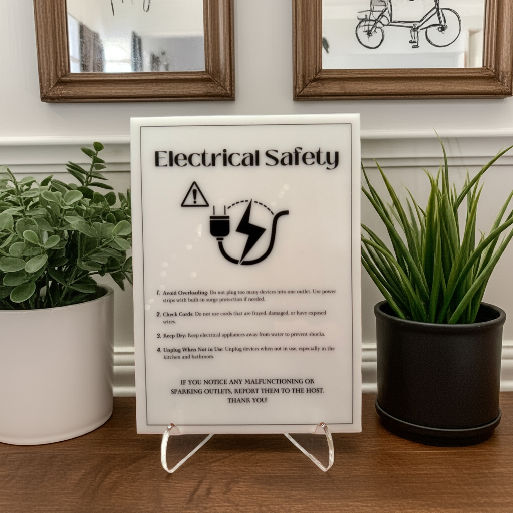 Electrical Safety - Vacation Rental House Rules Signs, 5x7 inch Acrylic Signs (Design 32) - Professional Artwork