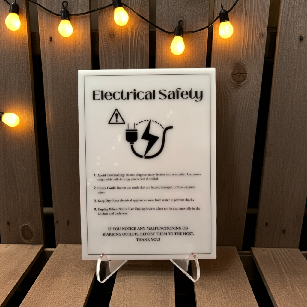 Electrical Safety - Vacation Rental House Rules Signs, 5x7 inch Acrylic Signs (Design 32) - Professional Artwork
