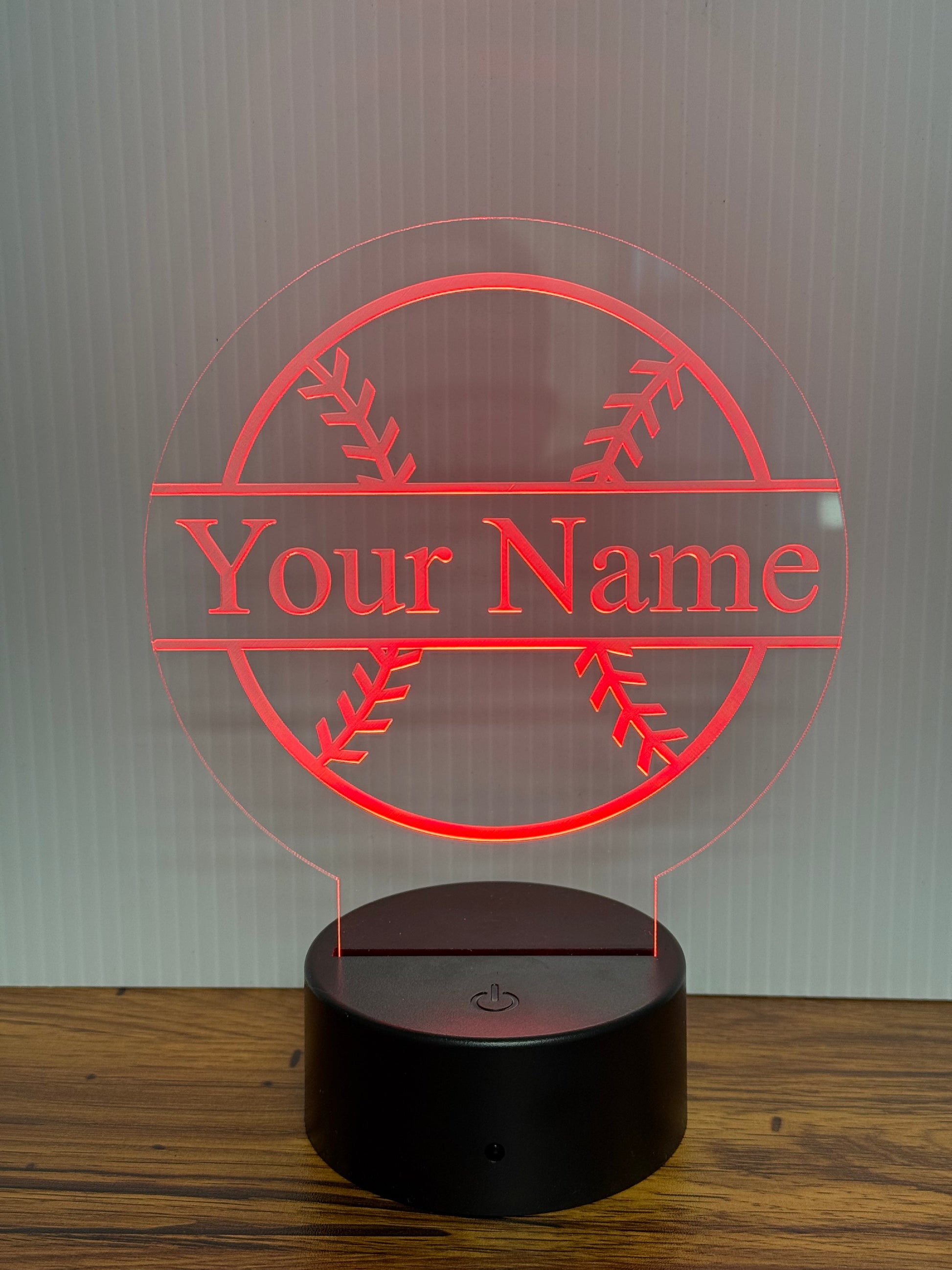 Custom Baseball LED 6"x6” Round Acrylic Table Sign. Wireless Remote Included. - Professional Artwork