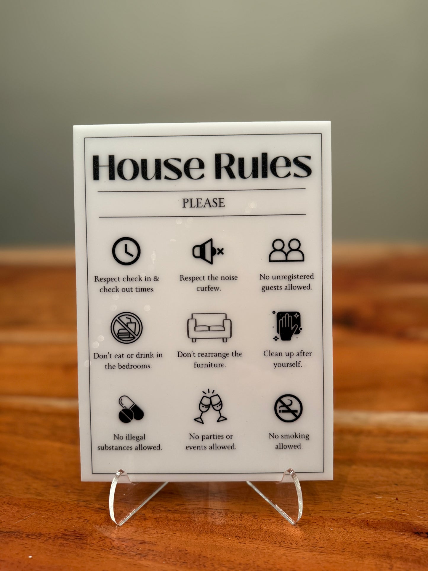 House Rules - Vacation Rental House Rules Signs, 5x7 inch Acrylic Signs (Design 4) - Professional Artwork