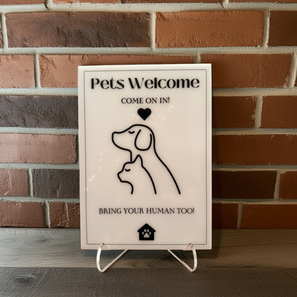Pets Welcome - Vacation Rental House Rules Signs, 5x7 inch Acrylic Signs (Design 23) - Professional Artwork
