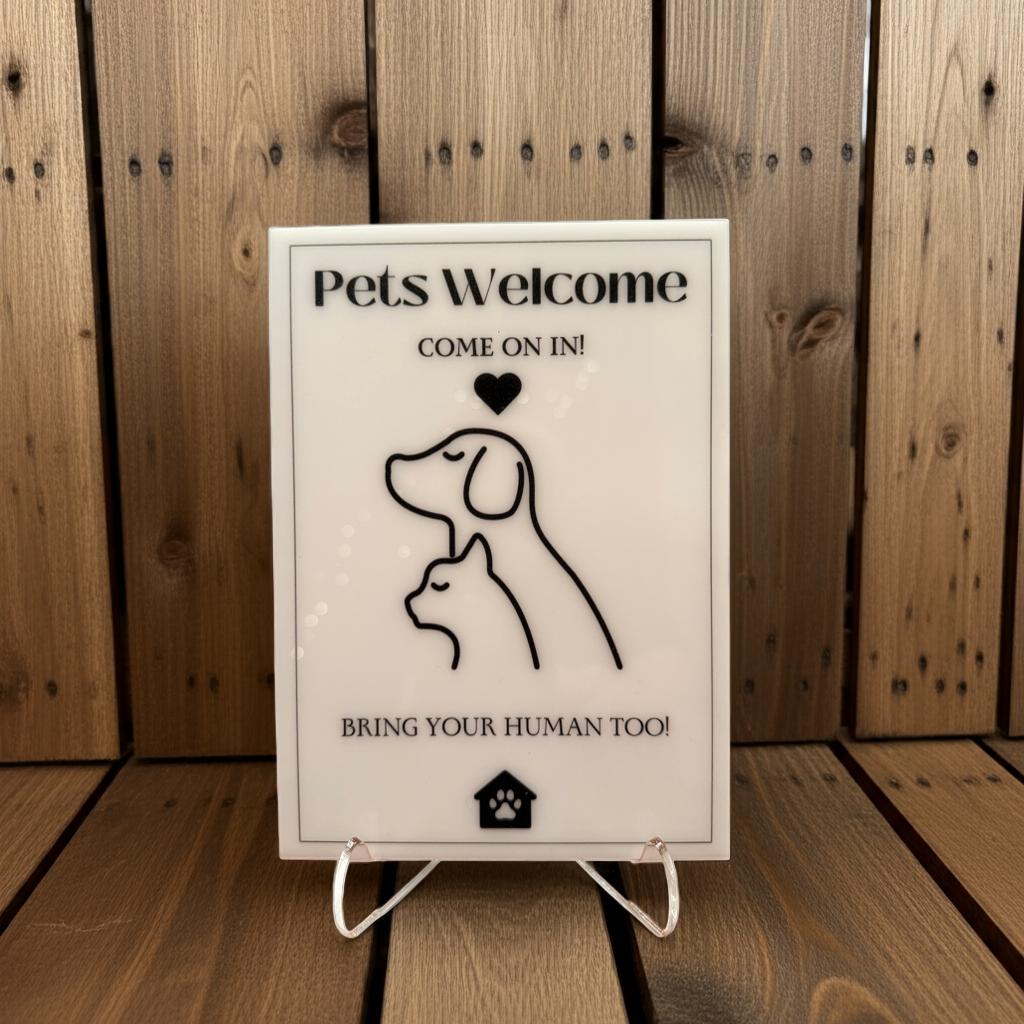 Pets Welcome - Vacation Rental House Rules Signs, 5x7 inch Acrylic Signs (Design 23) - Professional Artwork