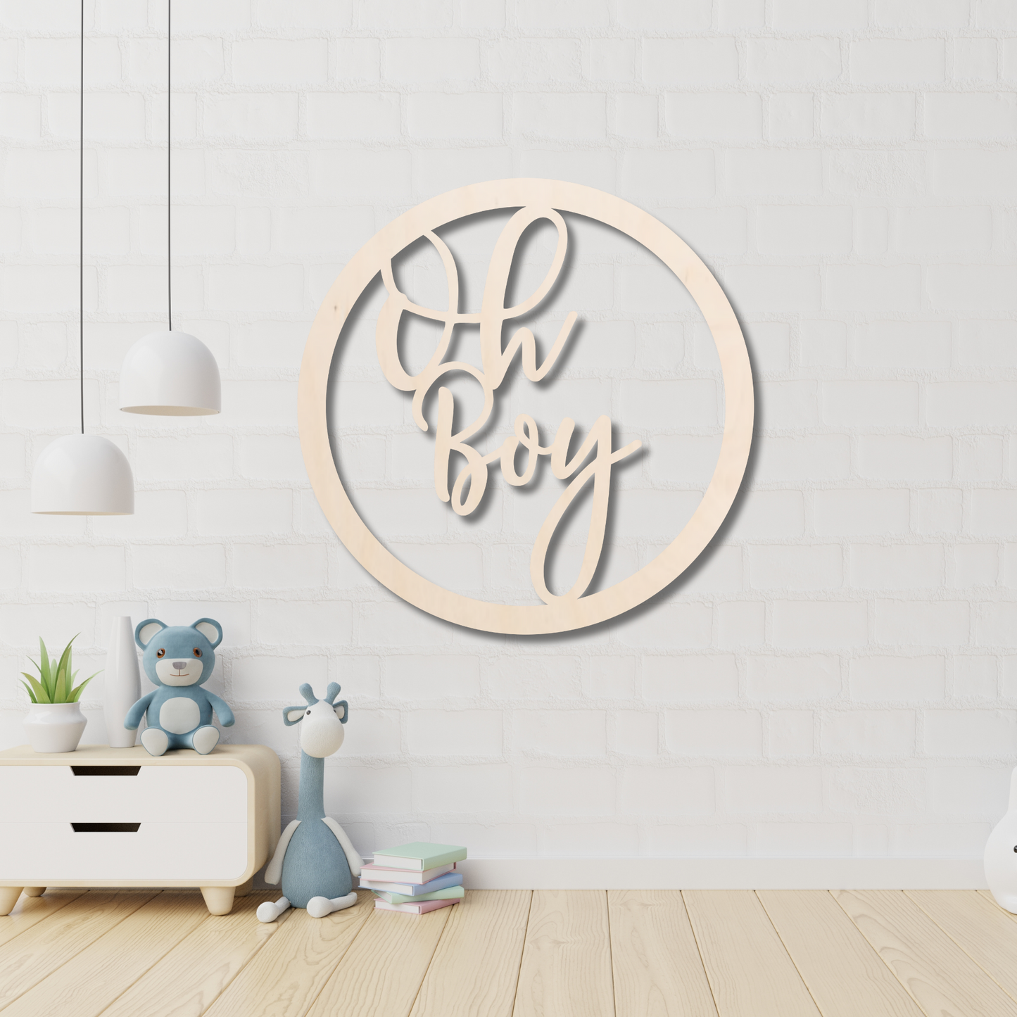 Oh Boy Round Wood Sign - Professional Artwork