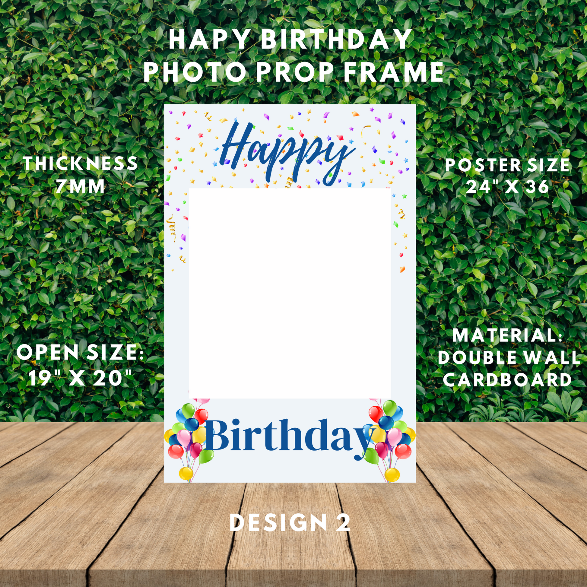 Happy Birthday Photo Prop Frame, Made Out of White Cardboard 7mm - Professional Artwork