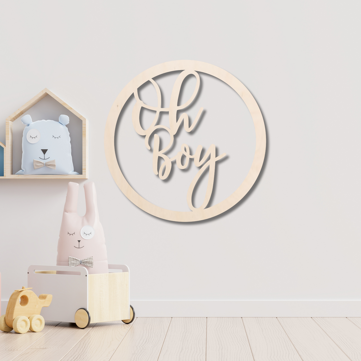 Oh Boy Round Wood Sign - Professional Artwork