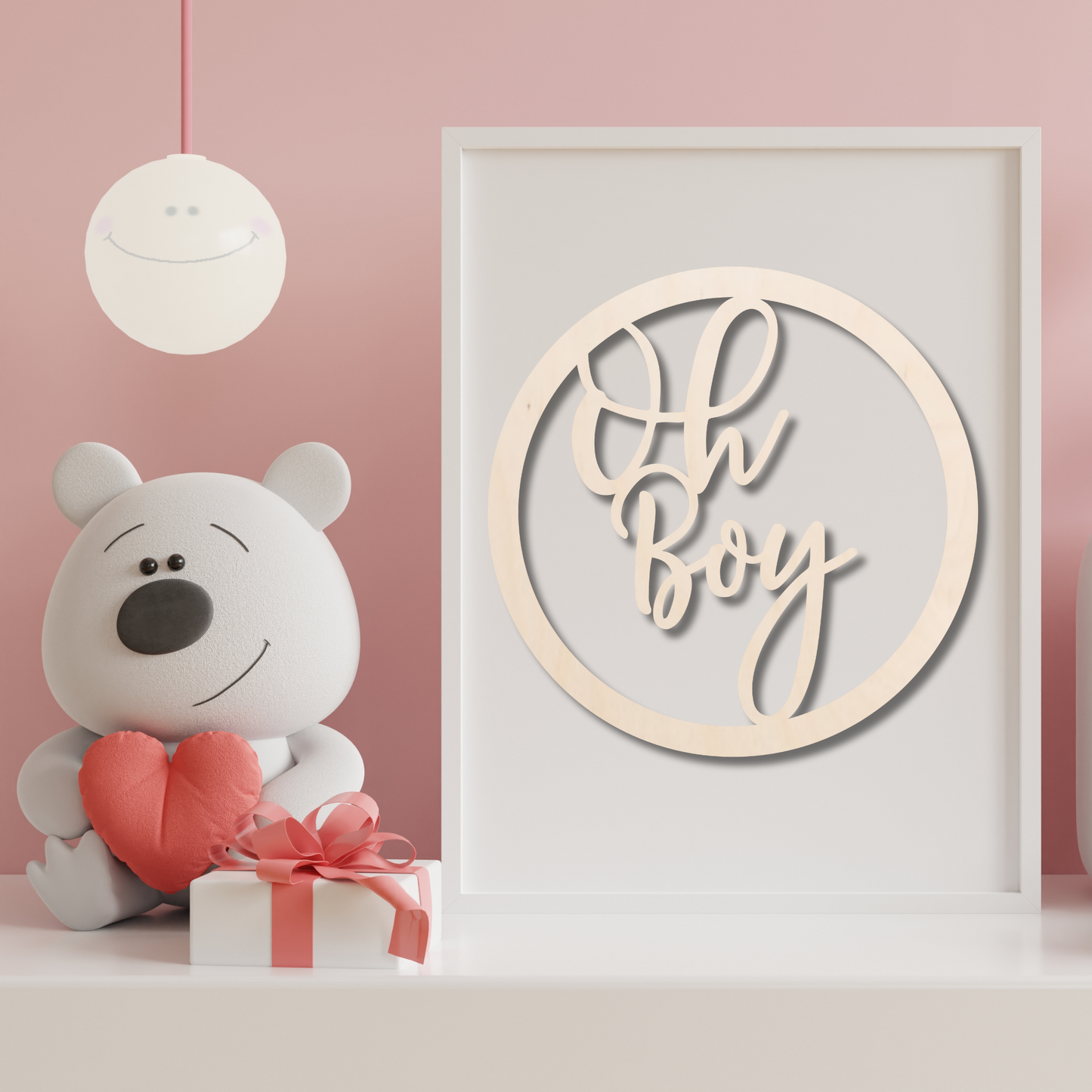 Oh Boy Round Wood Sign - Professional Artwork