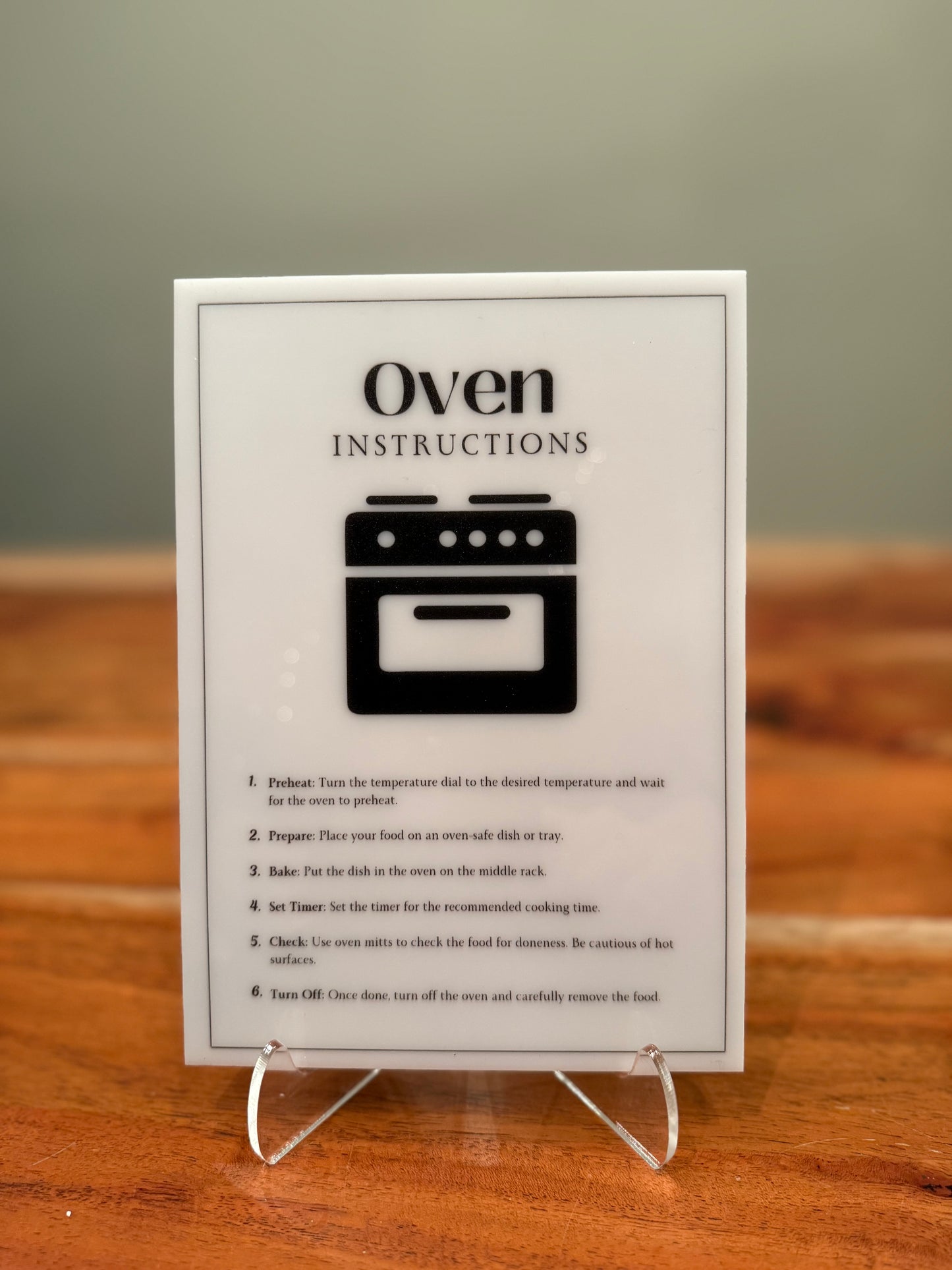 Oven Instructions - Vacation Rental House Rules Signs, 5x7 inch Acrylic Signs (Design 38) - Professional Artwork