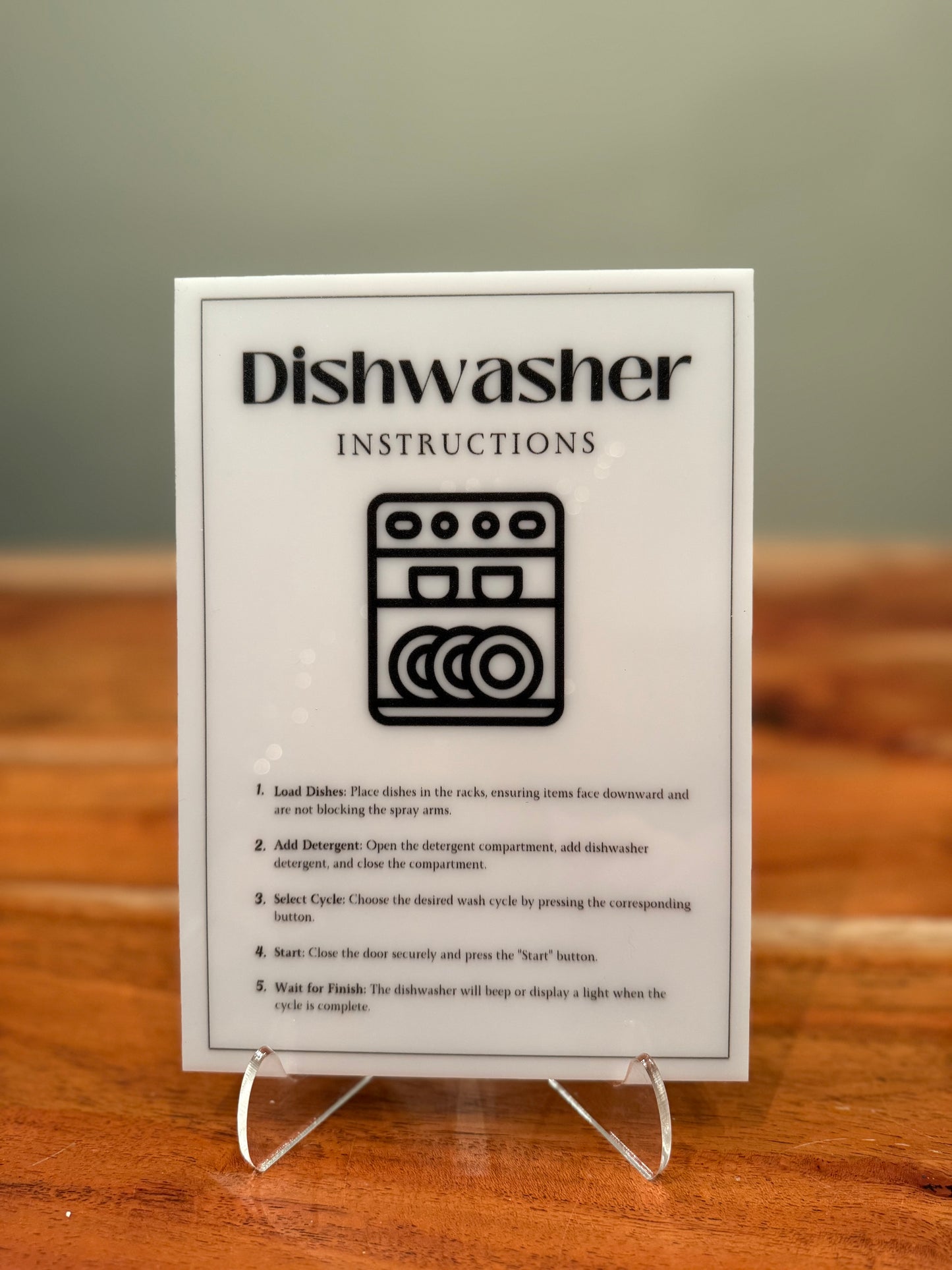 Dishwasher Instructions - Vacation Rental House Rules Signs, 5x7 inch Acrylic Signs (Design 36) - Professional Artwork