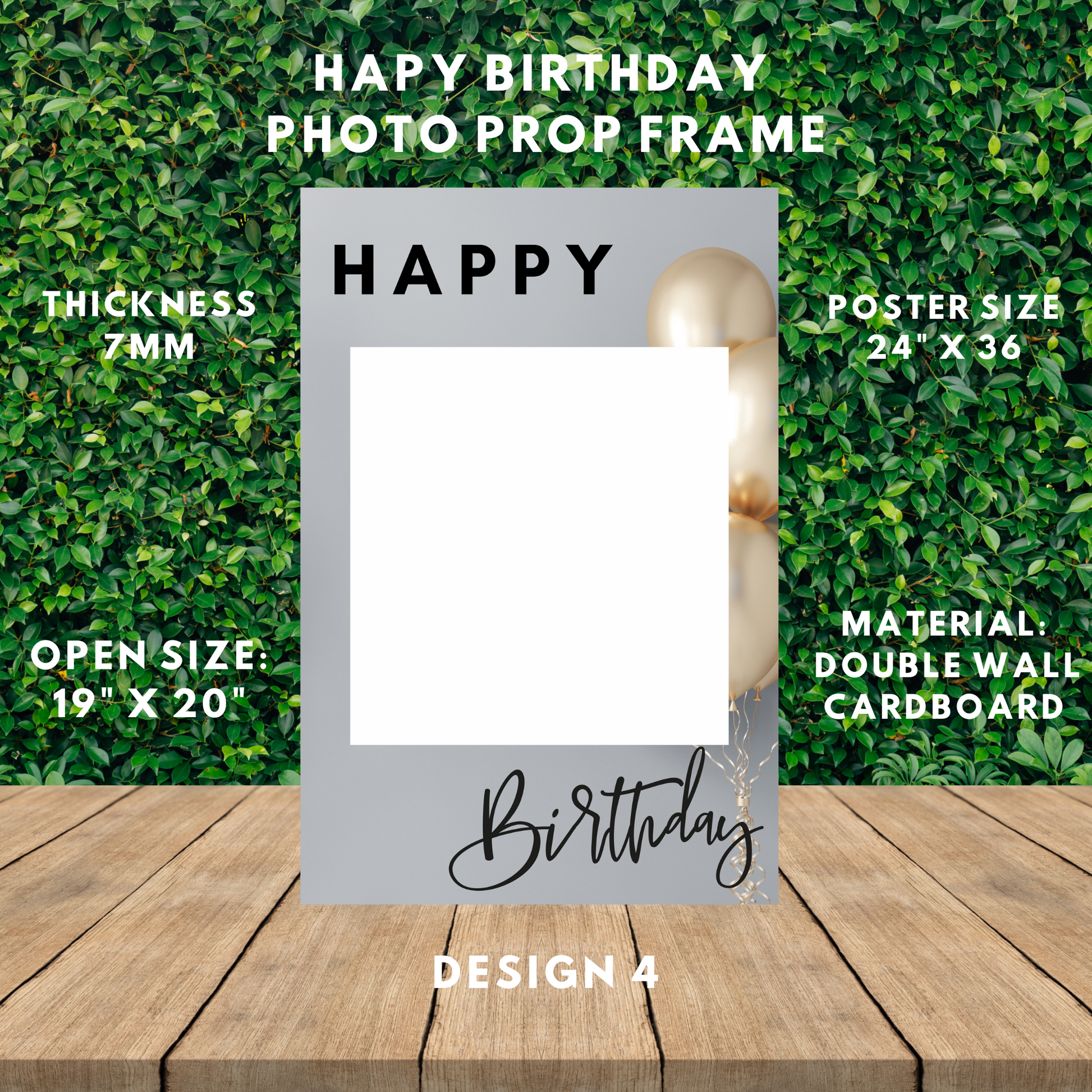 Happy Birthday Photo Prop Frame, Made Out of White Cardboard 7mm - Professional Artwork