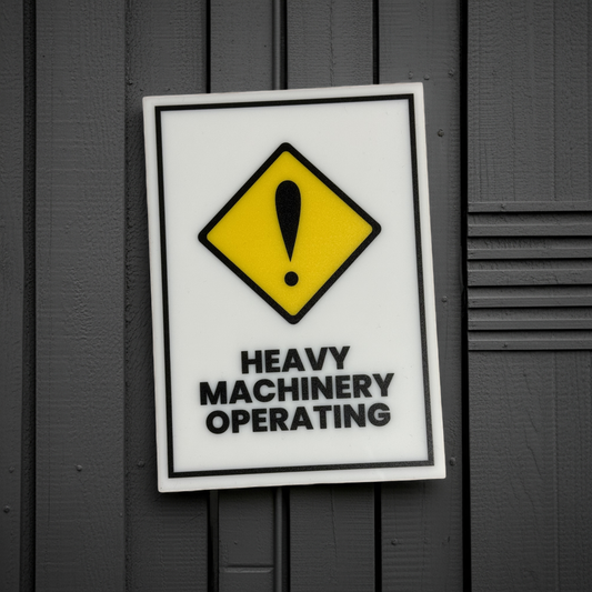 Heavy Machinery Operating Sign, 5x7 inch Acrylic Signs, Choose from 30 Warning and Policies, Each Sign Comes With Double Sided Tape for Easy Displaying. (Design 30) - Professional Artwork