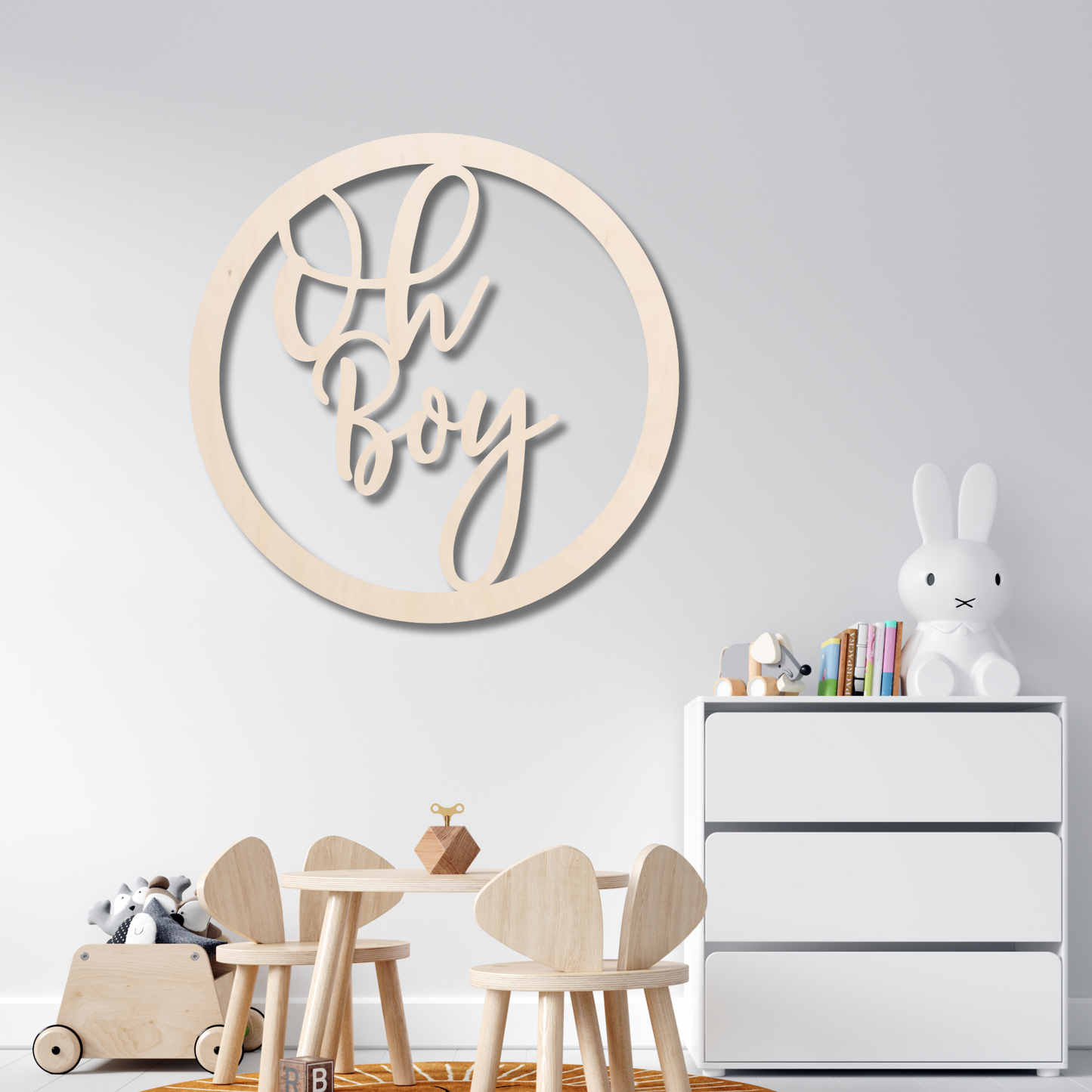 Oh Boy Round Wood Sign - Professional Artwork
