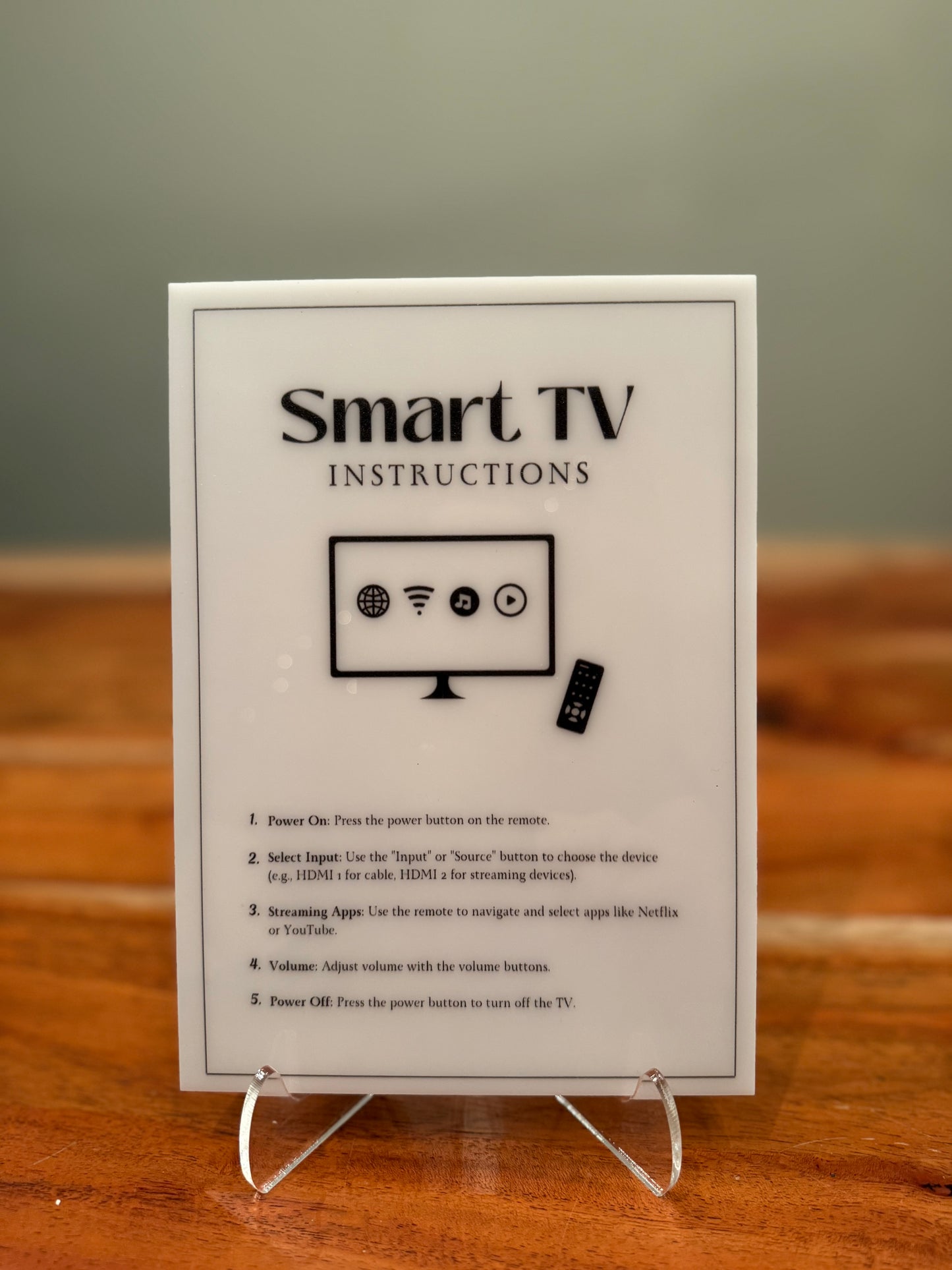 Smart TV Instructions - Vacation Rental House Rules Signs, 5x7 inch Acrylic Signs (Design 40) - Professional Artwork