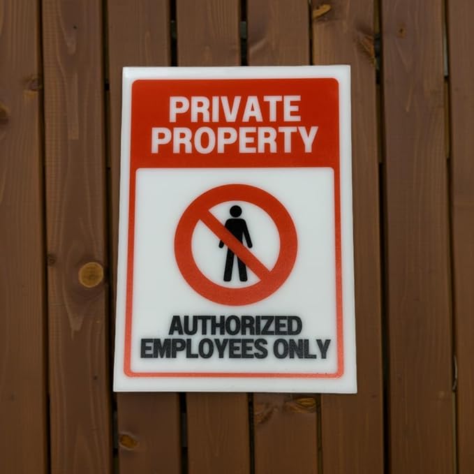Private Property, Authorized Employees Only Signs, 5x7 inch Acrylic Signs, Choose from 10 Warning and Policies, Each Sign Comes With Double Sided Tape for Easy Displaying. (Design 15)