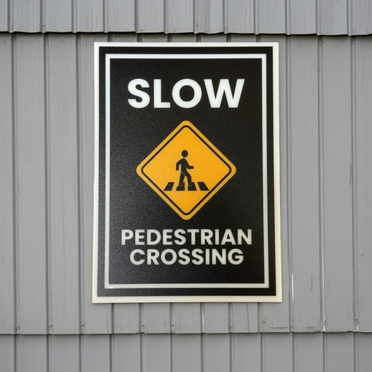 Slow, Pedestrian Crossing Signs, 5x7 inch Acrylic Signs, Choose from 20 Warning and Policies, Each Sign Comes With Double Sided Tape for Easy Displaying. (Design 19) - Professional Artwork