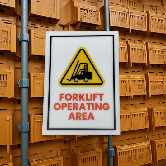 Forklift Operating Area Signs, 5x7 inch Acrylic Signs, Choose from 20 Warning and Policies, Each Sign Comes With Double Sided Tape for Easy Displaying. (Design 13) - Professional Artwork