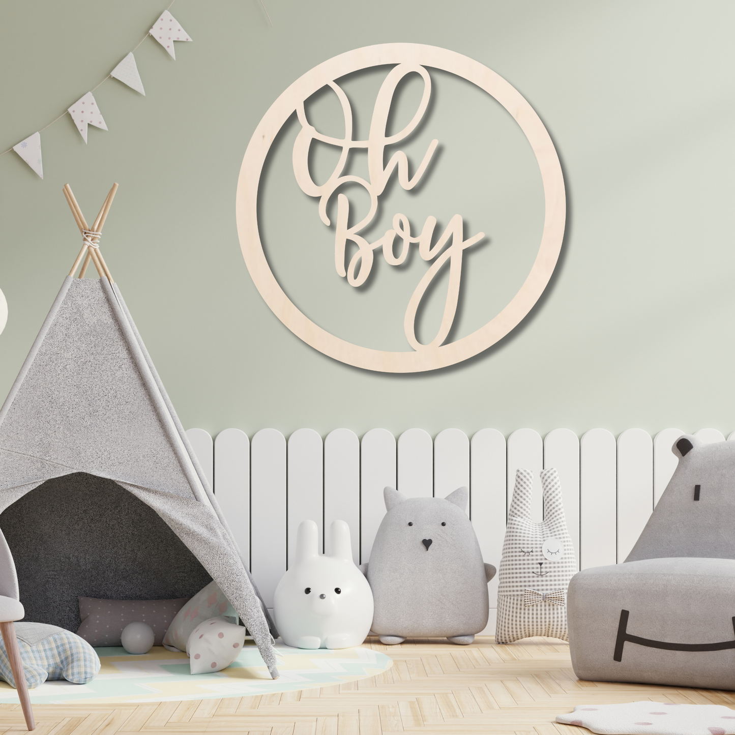 Oh Boy Round Wood Sign - Professional Artwork