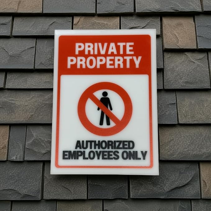 Private Property, Authorized Employees Only Signs, 5x7 inch Acrylic Signs, Choose from 10 Warning and Policies, Each Sign Comes With Double Sided Tape for Easy Displaying. (Design 15)