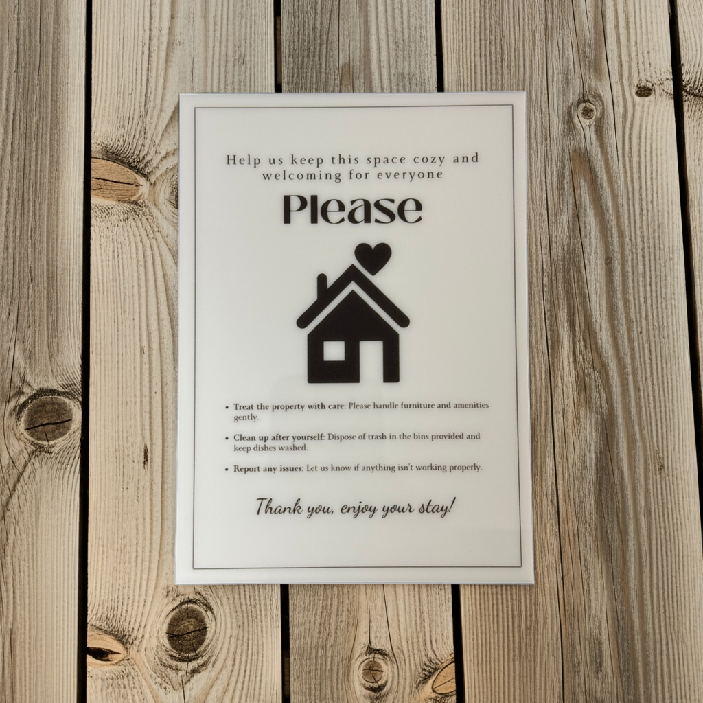Help us keep this space cozy - Vacation Rental House Rules Signs, 5x7 inch Acrylic Signs (Design 42) - Professional Artwork