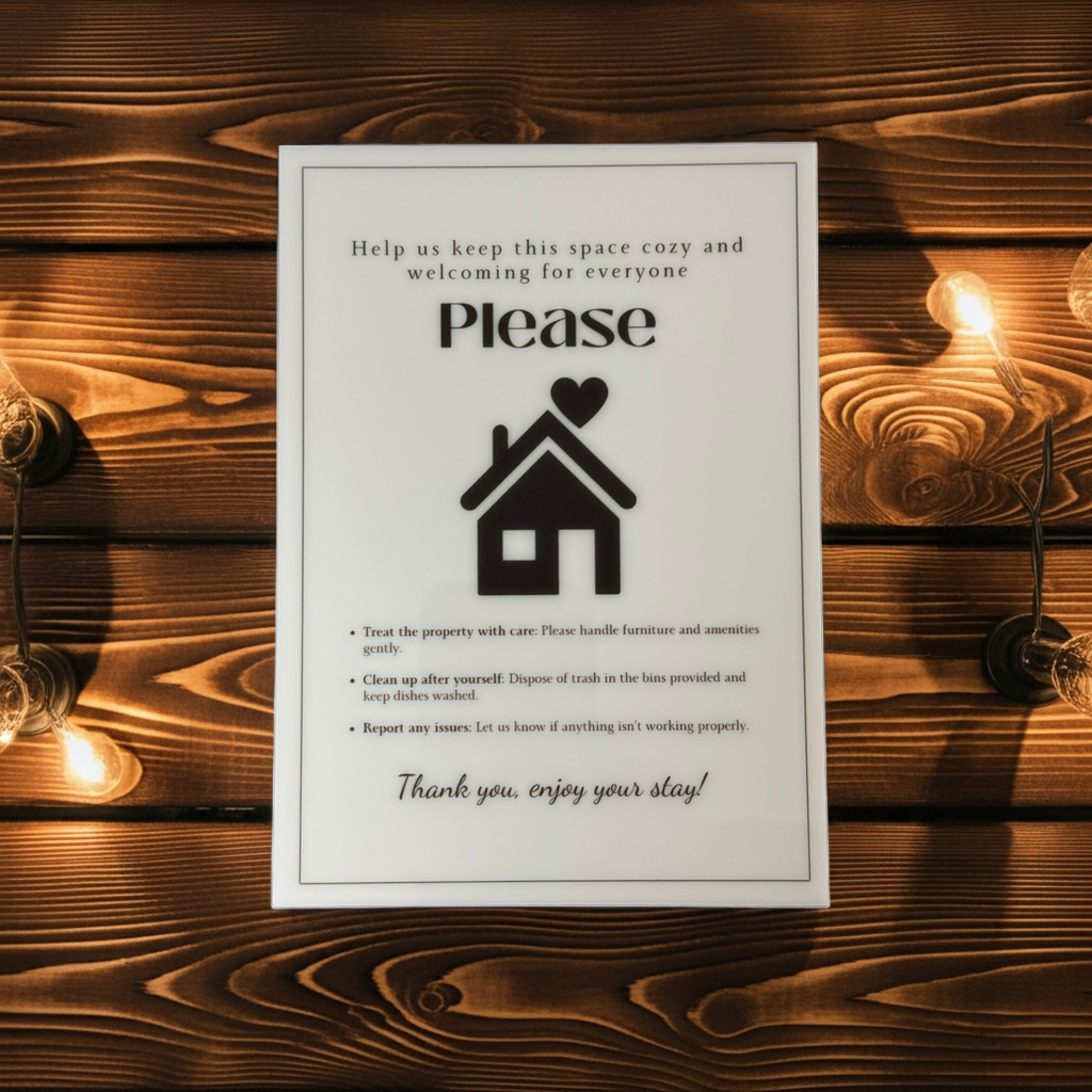 Help us keep this space cozy - Vacation Rental House Rules Signs, 5x7 inch Acrylic Signs (Design 42) - Professional Artwork