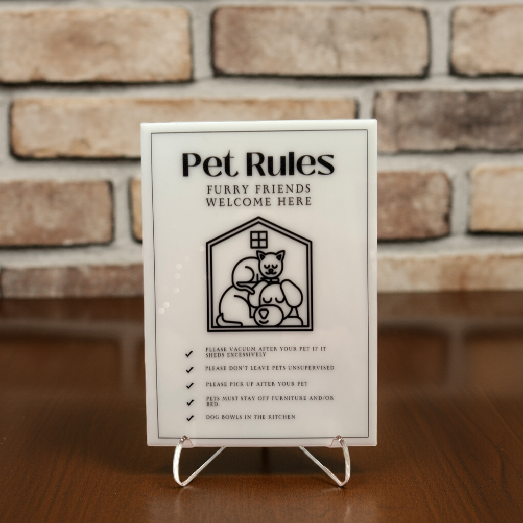Pet Rules - Vacation Rental House Rules Signs, 5x7 inch Acrylic Signs (Design 20) - Professional Artwork
