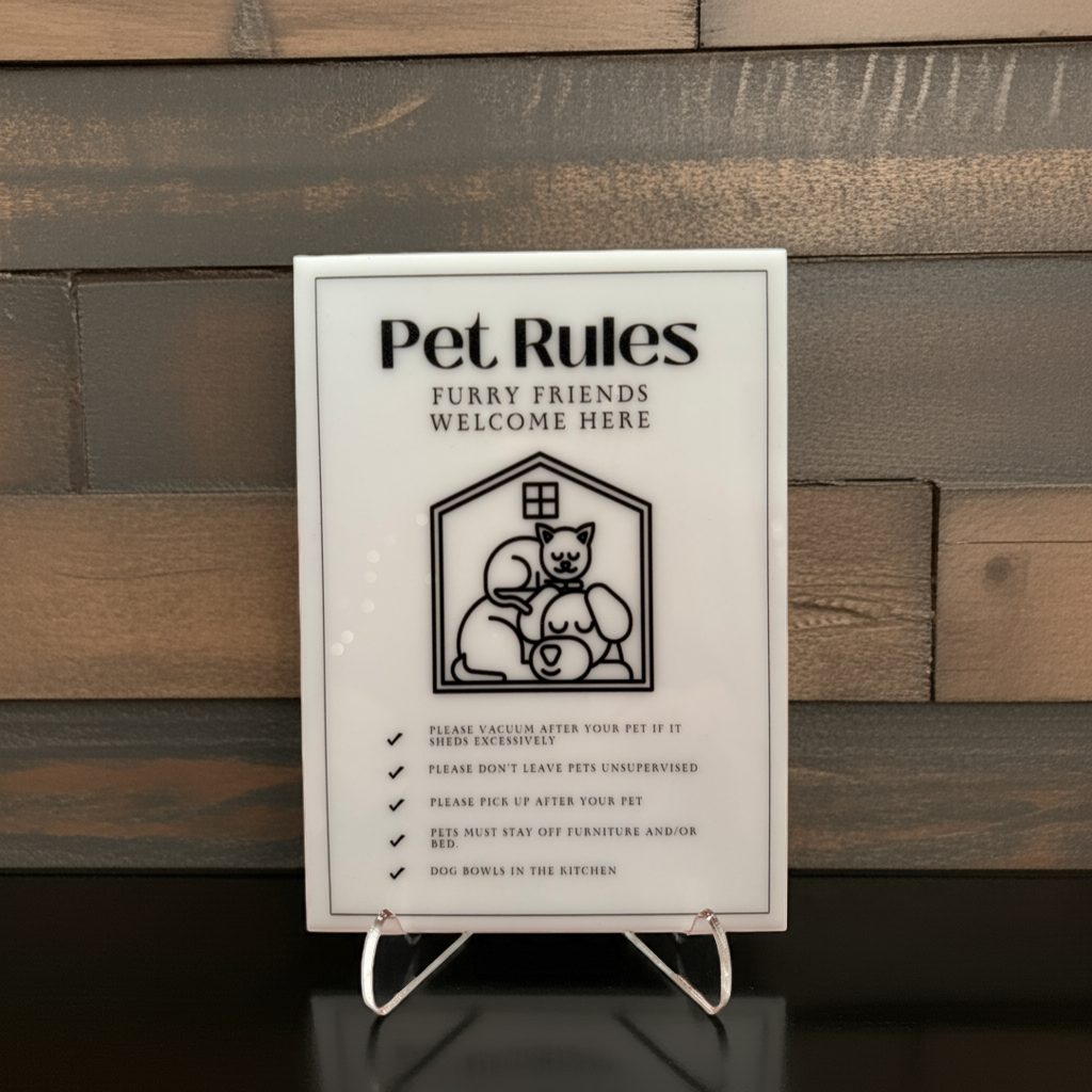 Pet Rules - Vacation Rental House Rules Signs, 5x7 inch Acrylic Signs (Design 20) - Professional Artwork