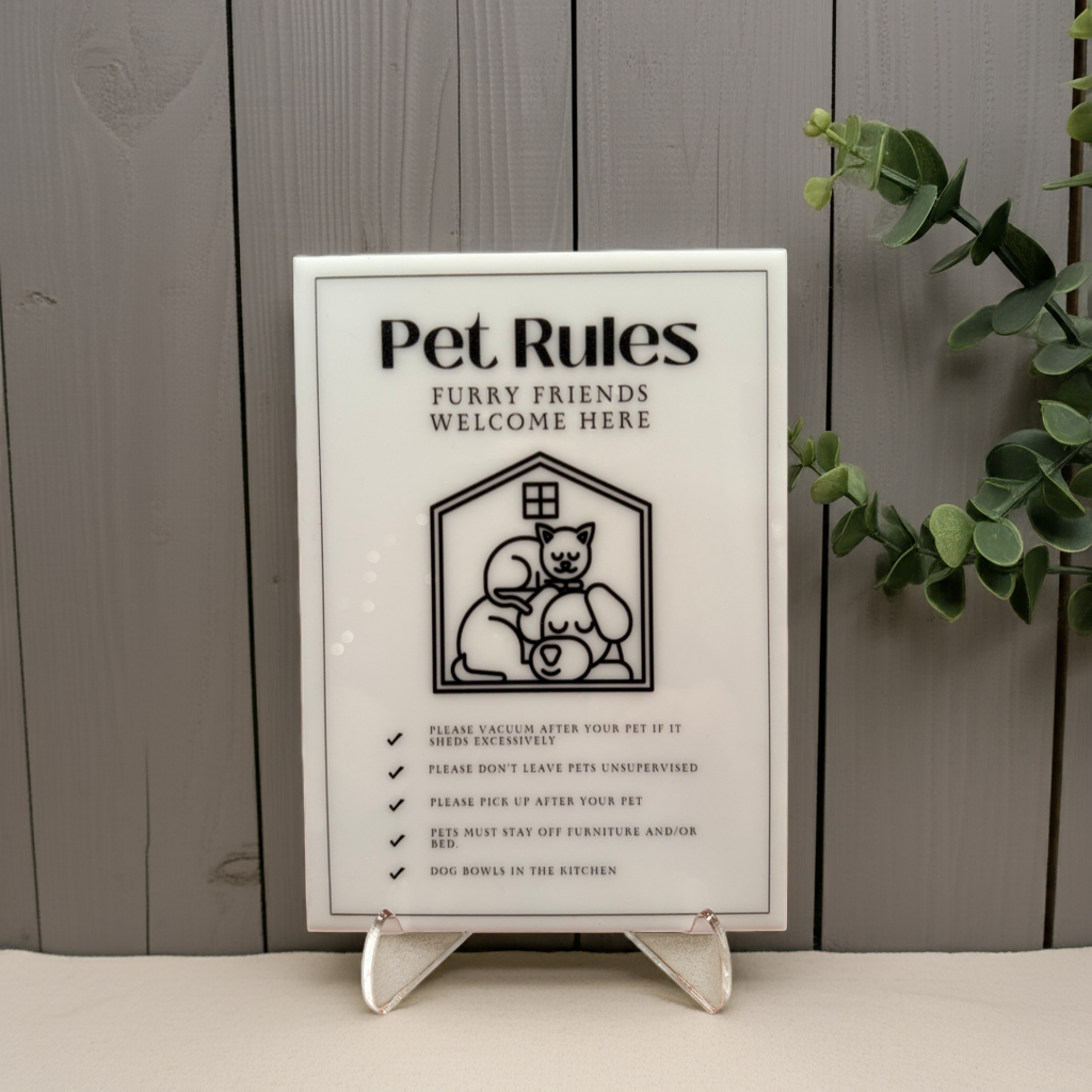 Pet Rules - Vacation Rental House Rules Signs, 5x7 inch Acrylic Signs (Design 20) - Professional Artwork