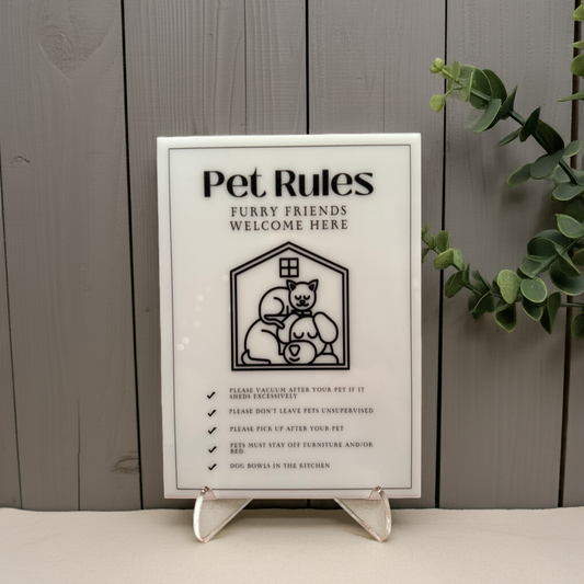 Pet Rules - Vacation Rental House Rules Signs, 5x7 inch Acrylic Signs (Design 20) - Professional Artwork