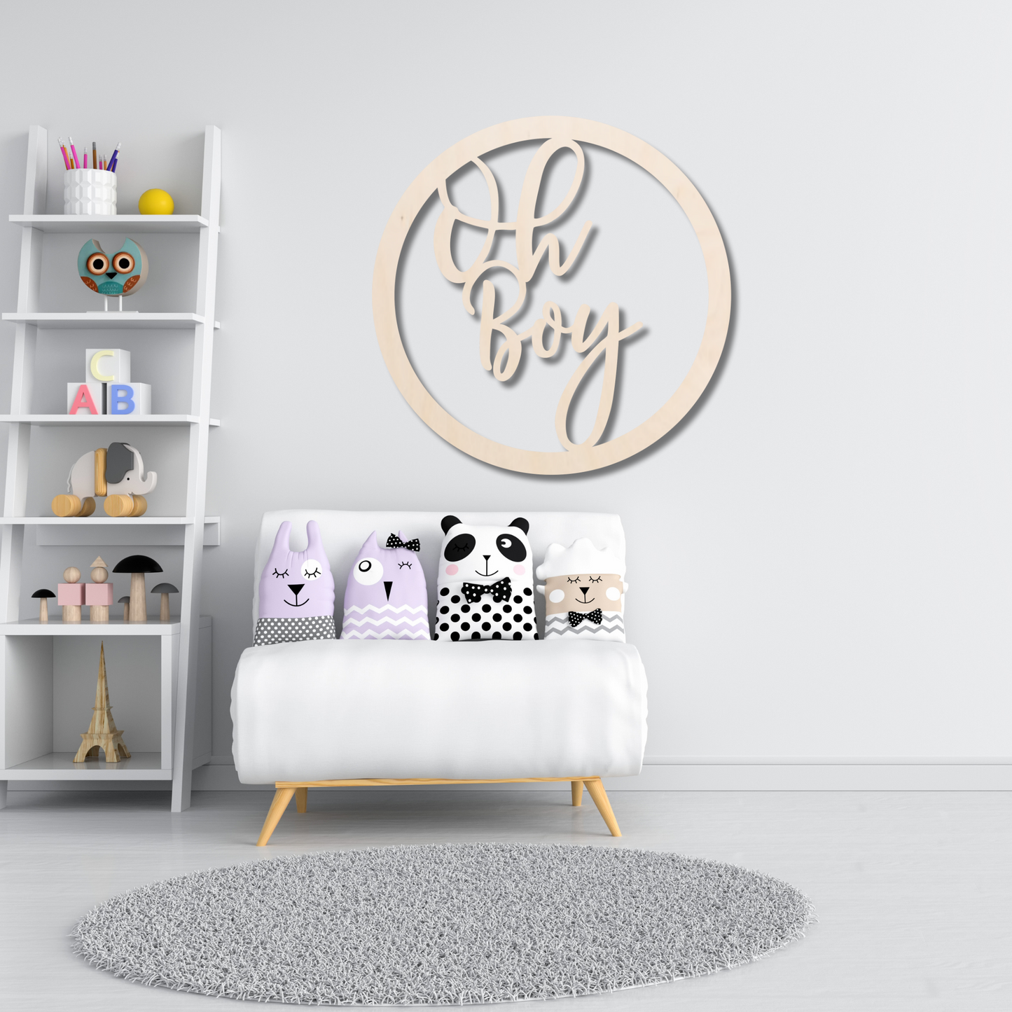 Oh Boy Round Wood Sign - Professional Artwork