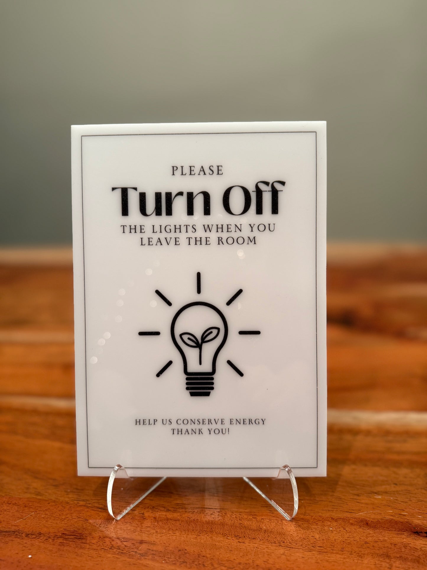 Please Turn Off The Lights - Vacation Rental House Rules Signs, 5x7 inch Acrylic Signs (Design 9) - Professional Artwork