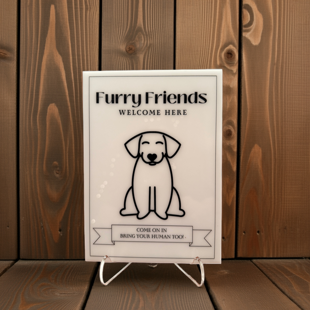 Furry Friends Welcome Here - Vacation Rental House Rules Signs, 5x7 inch Acrylic Signs (Design 22) - Professional Artwork