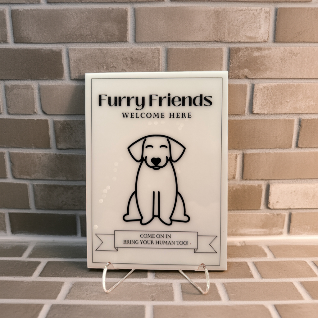 Furry Friends Welcome Here - Vacation Rental House Rules Signs, 5x7 inch Acrylic Signs (Design 22) - Professional Artwork