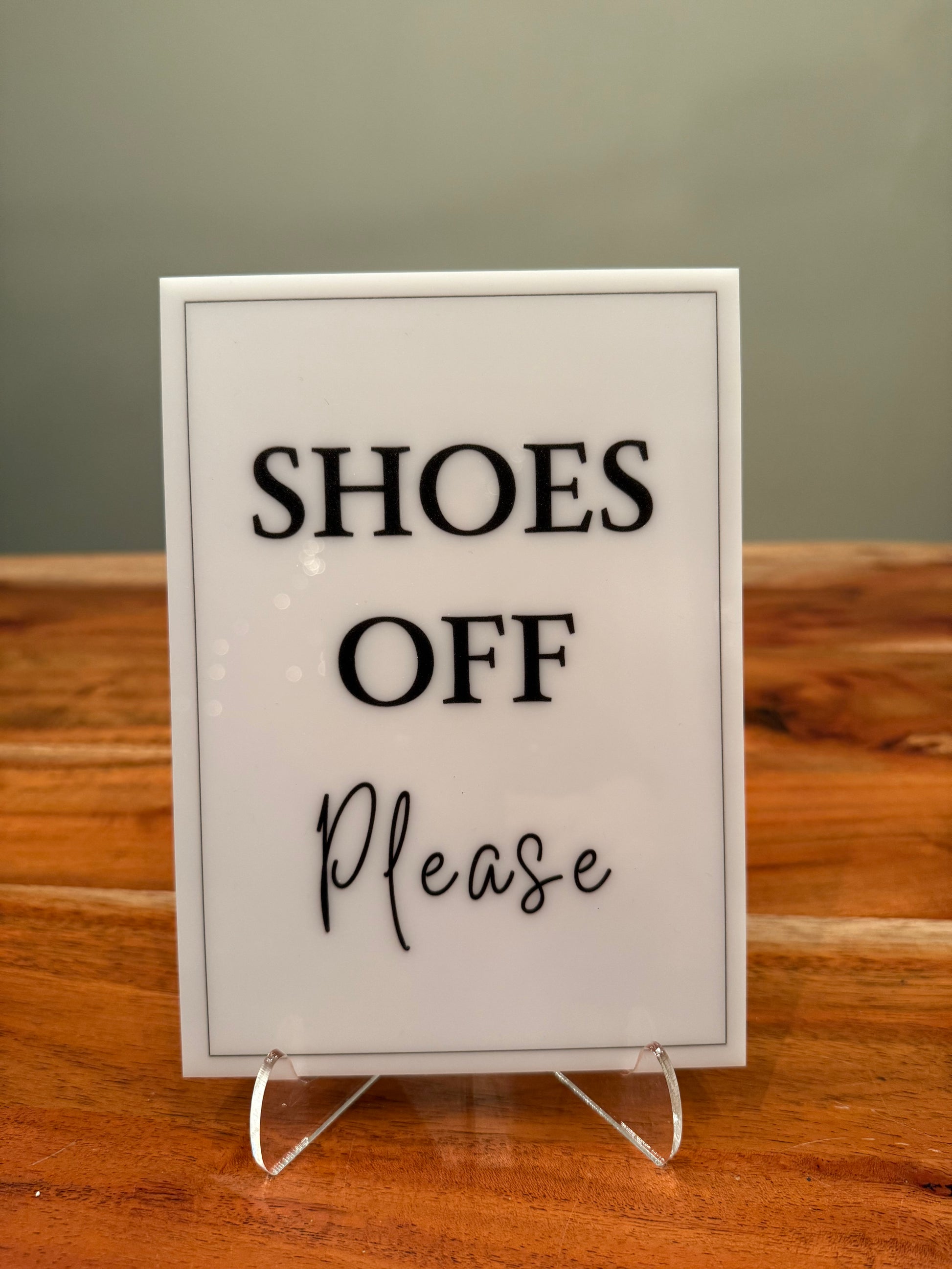 Shoes Off Please - Vacation Rental House Rules Signs, 5x7 inch Acrylic Signs (Design 2) - Professional Artwork
