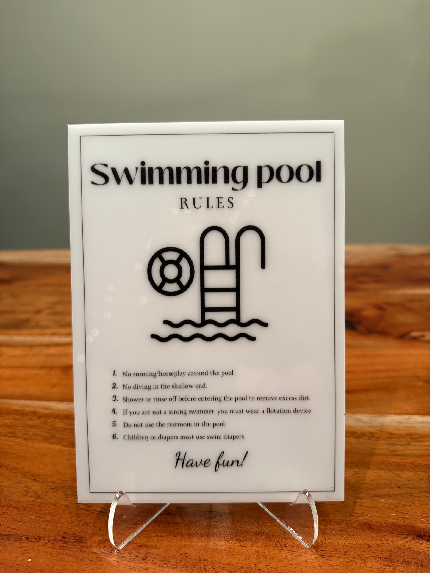 Swimming Pool Rules - Vacation Rental House Rules Signs, 5x7 inch Acrylic Signs (Design 29) - Professional Artwork