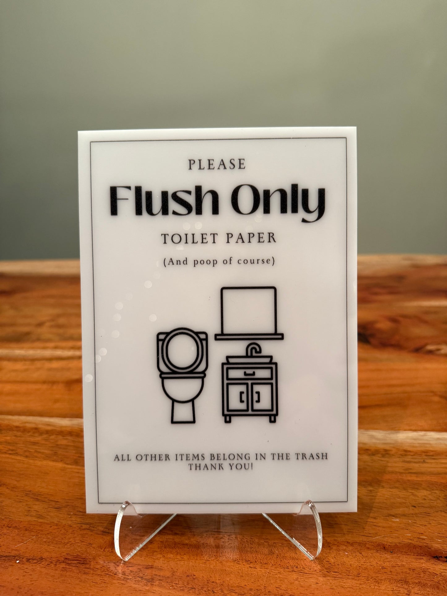 Please Flush Only Toilet Paper - Vacation Rental House Rules Signs, 5x7 inch Acrylic Signs (Design 7) - Professional Artwork