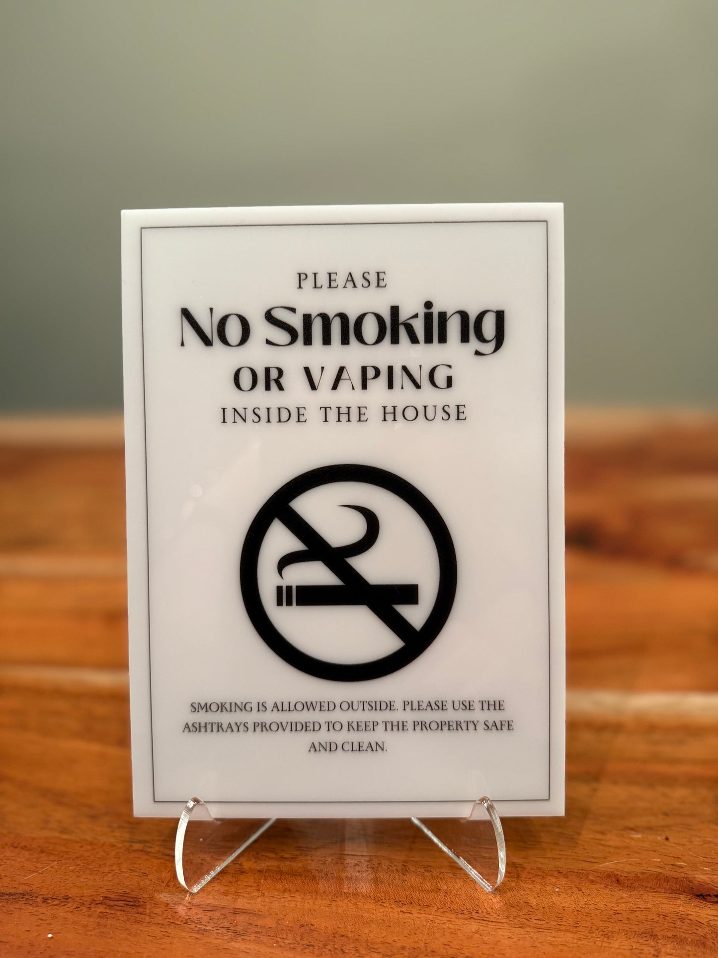 No Smoking Or Vaping - Vacation Rental House Rules Signs, 5x7 inch Acrylic Signs (Design 11) - Professional Artwork