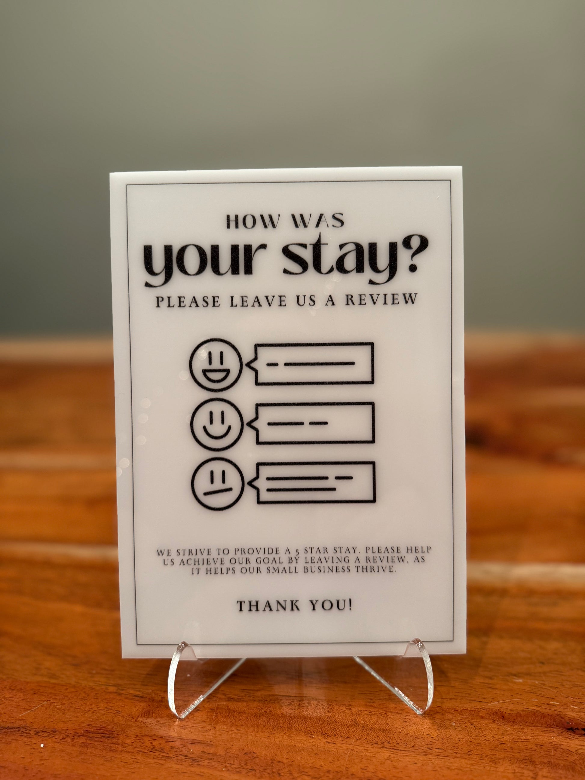 How Was Your Stay? - Vacation Rental House Rules Signs, 5x7 inch Acrylic Signs (Design 26) - Professional Artwork