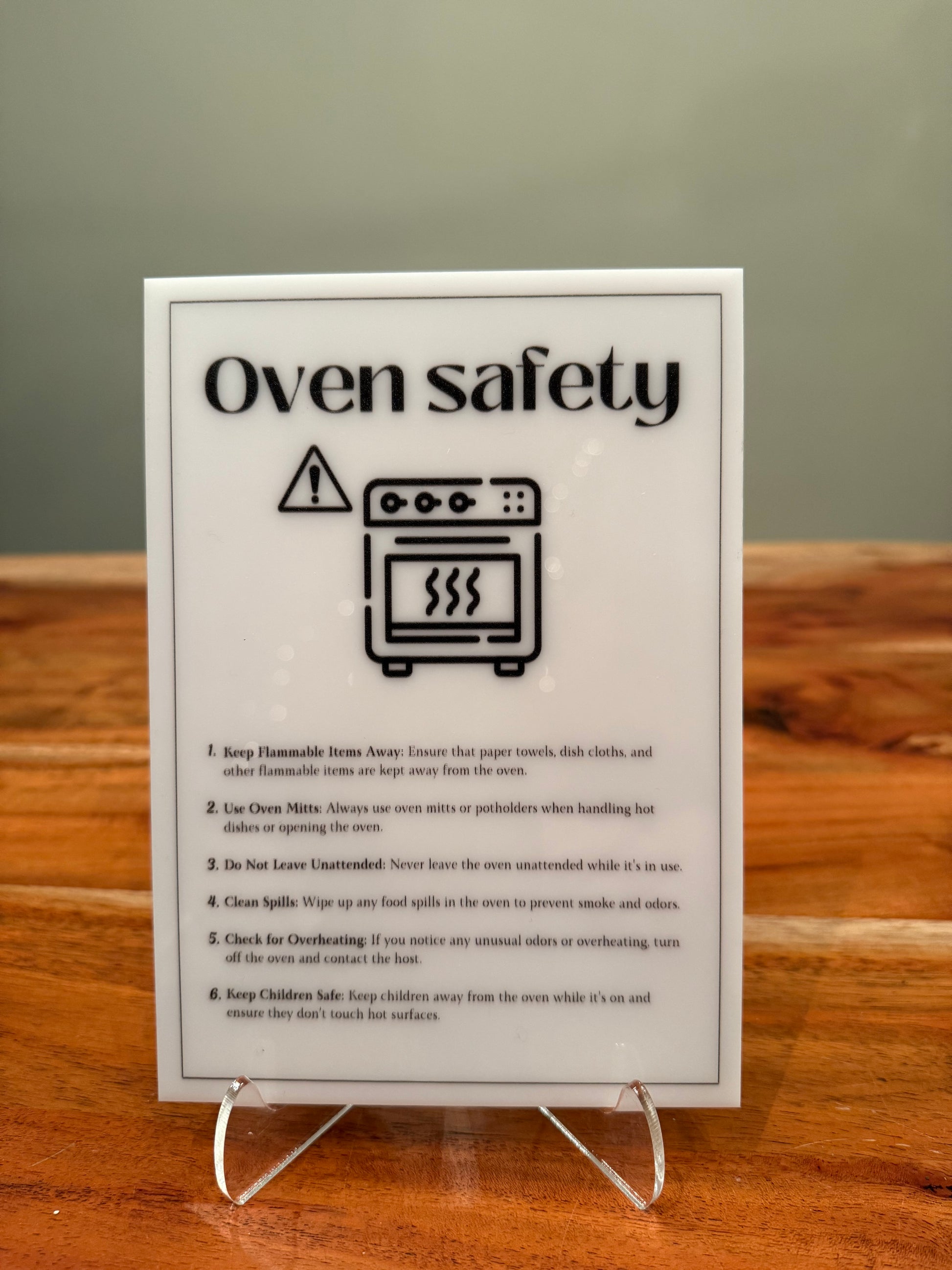 Oven Safety - Vacation Rental House Rules Signs, 5x7 inch Acrylic Signs (Design 31) - Professional Artwork