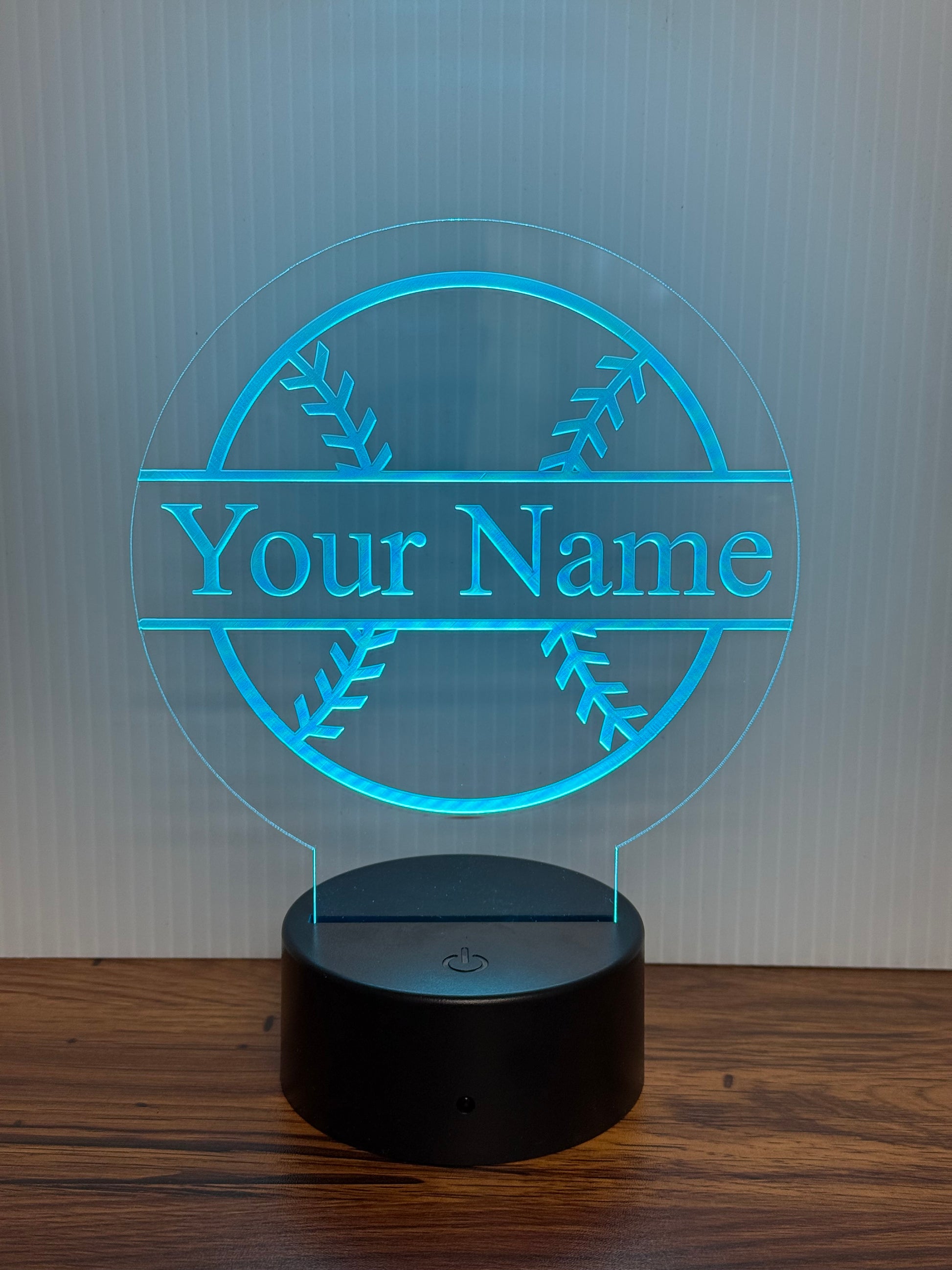 Custom Baseball LED 6"x6” Round Acrylic Table Sign. Wireless Remote Included. - Professional Artwork