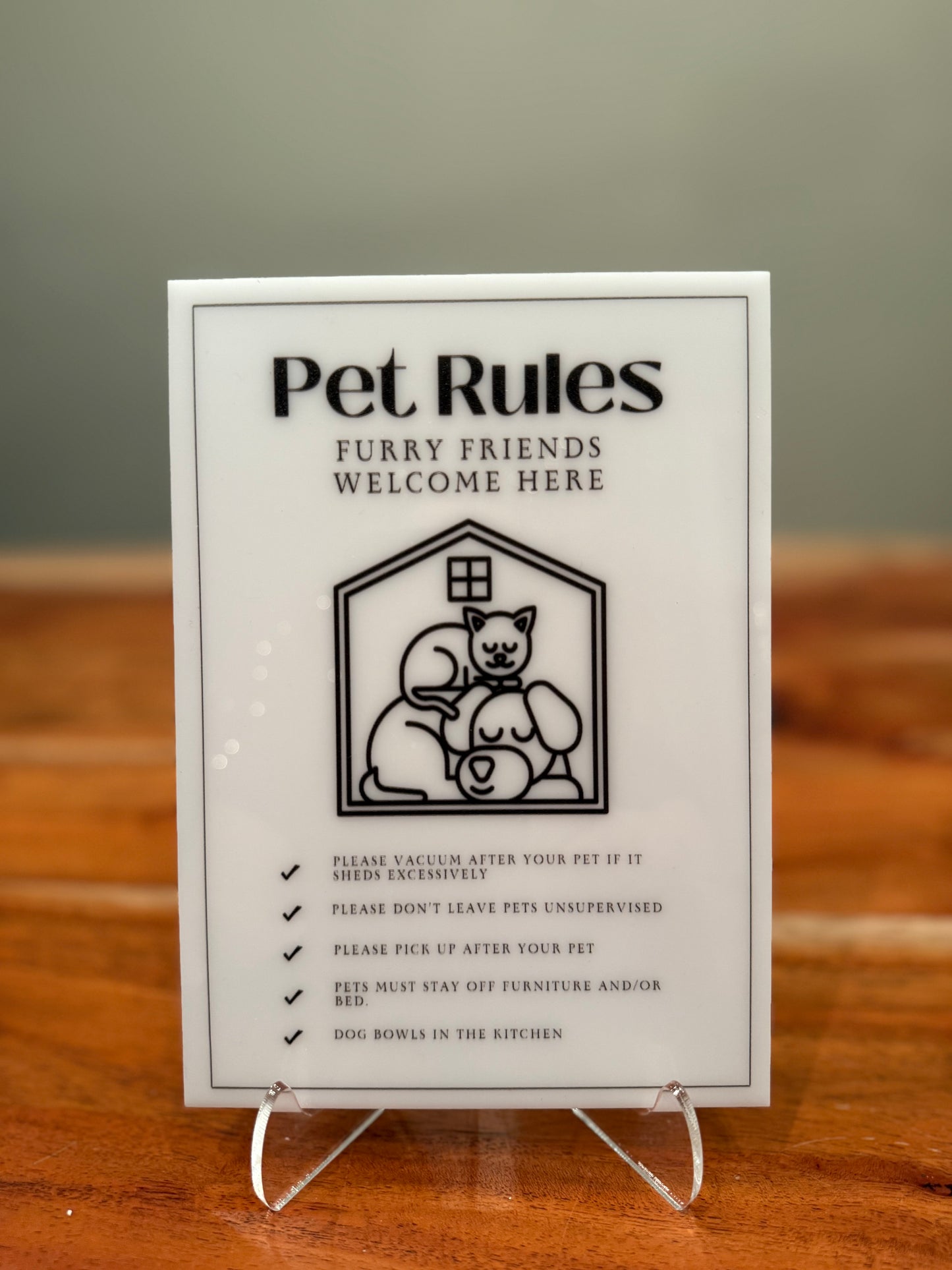 Pet Rules - Vacation Rental House Rules Signs, 5x7 inch Acrylic Signs (Design 20) - Professional Artwork
