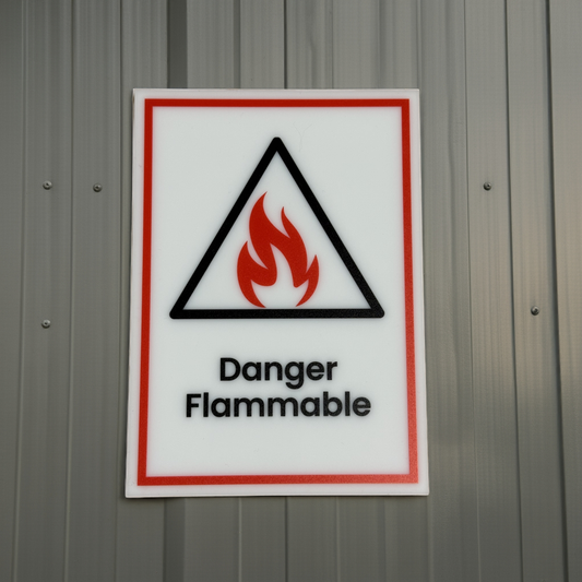 Danger, Flammable Sign, 5x7 inch Acrylic Signs, Choose from 30 Warning and Policies, Each Sign Comes With Double Sided Tape for Easy Displaying. (Design 28) - Professional Artwork